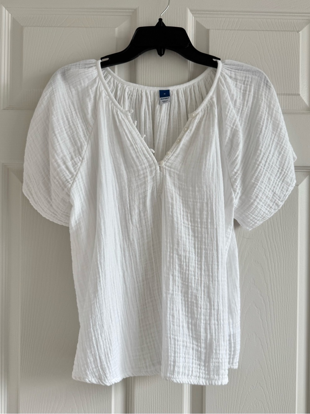 Old Navy White Cotton Gauze Split-Neck Blouse